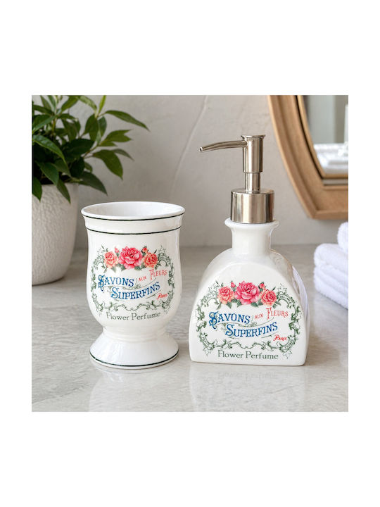 Savons Aux Fleurs Set Accesorii Baie Din Porțelan Alb