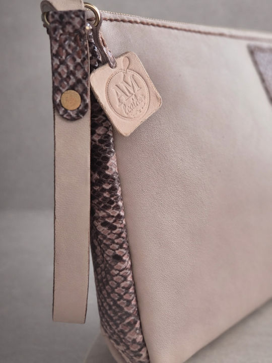 Alfa Mi Women's Leather Envelope Dusty Pink Snake Print Details