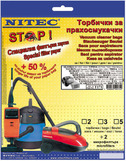 Nitec Торбички За Прахосмукачка 5 Броя Съвместими С Прахосмукачка Taurus / Hoover