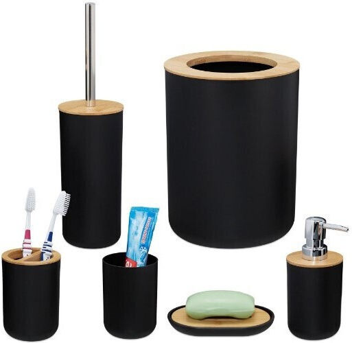 Set Accesorii Pentru Baie Din Plastic Negru 6 Bucăți
