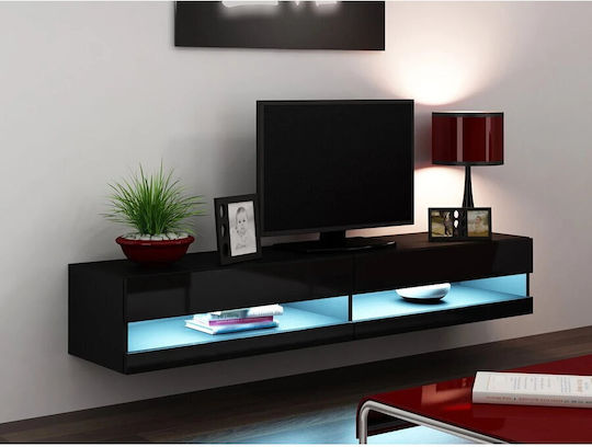 Dulap TV Cama cu Iluminare LED Negru M180xA30xÎ40cm