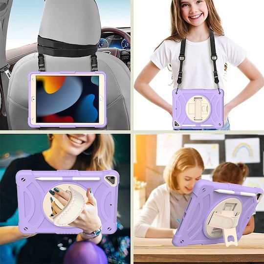 Back Cover Rotativă Durabilă pentru Copii Violet (iPad 9 iPad 8 iPad 7)