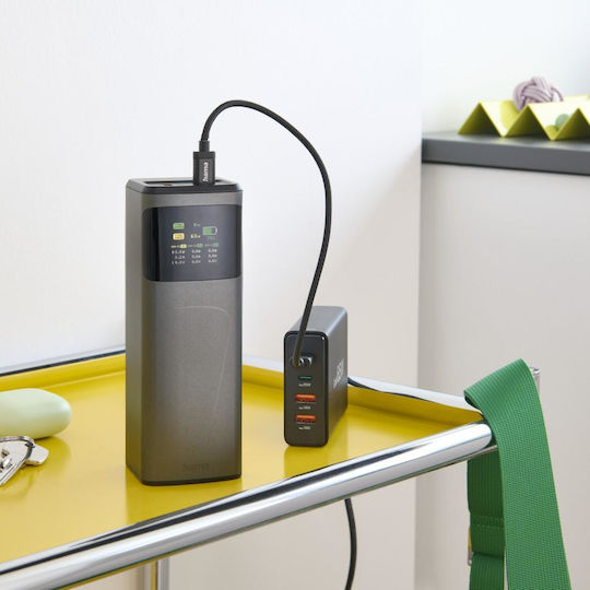 HAMA High Power 24000mAh 200W mit USB-A Anschluss und 2 USB-C Anschlüssen Schnellaufladung 3.0 Gray