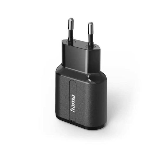 HAMA Зарядно с вграден кабел с 2 USB-A порта 12W Черен (00201971)