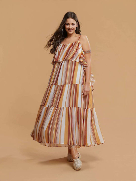 Rochie Maxi de Seară de Vară cu Volane Cu Dungi Multicolor 8501.7149.R.NETTO
