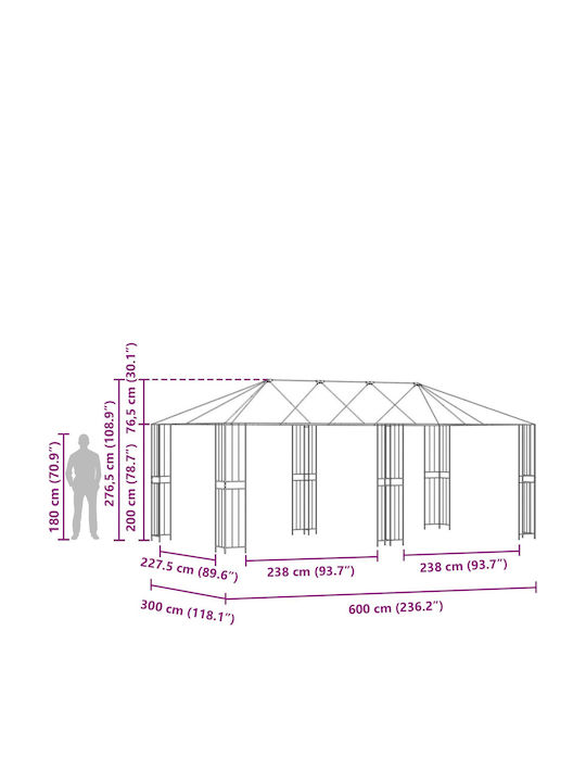 vidaXL Рамка За Тента За Тераса 6x3m