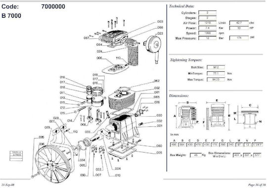 Abac B7000 Etapă dublă Cap de compresor Cilindru Mademenius pentru compresorul de aer 10hp