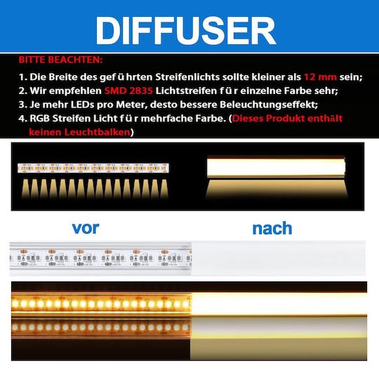 Chesbung Aluminiumprofil Für LED-Streifen Set 6 Stück 1 m U-Form Weiß