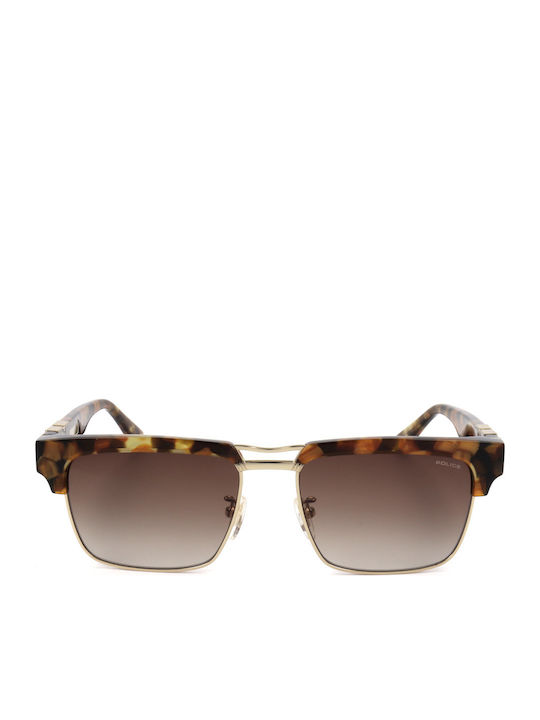 Police Men's Sunglasses with Brown Metallic Frame and Brown Lenses