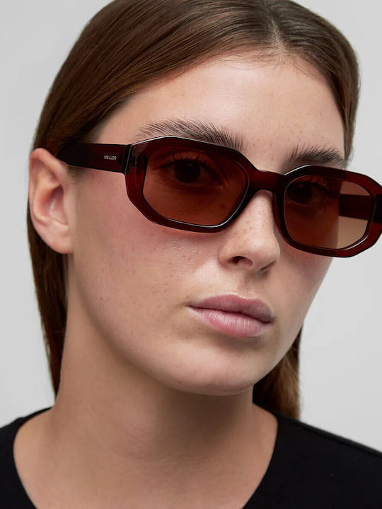 Meller Kessie Unisex Sunglasses with Red Horn-Rimmed Frame and Brown Polarized Lenses KES3-MAROONGBROWN