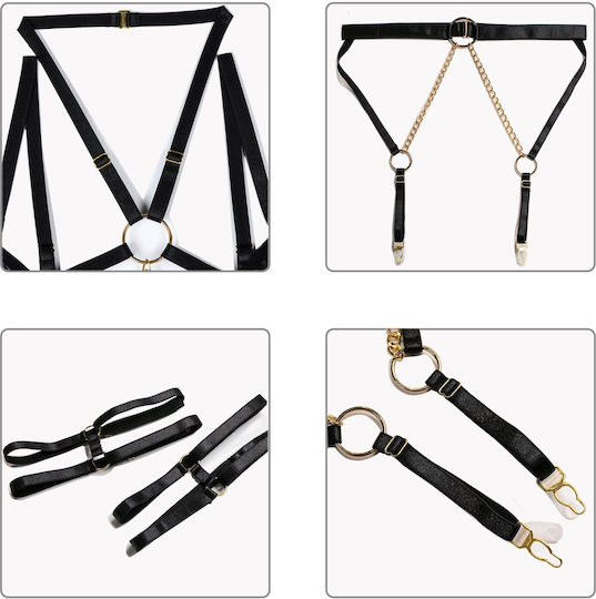 Women's Sexy Erotic Lingerie Set Sexy Leather Chain Black M