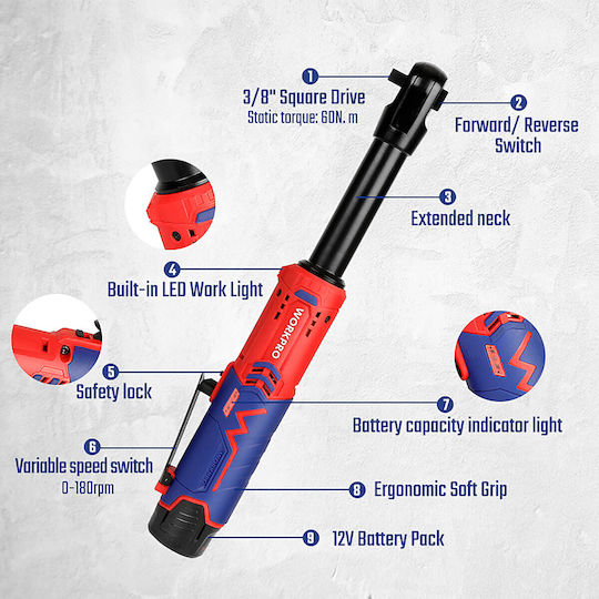 WorkPro Electric Ratchet 3/8" Battery 12V Solo