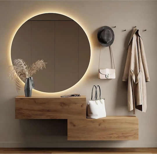 SteweHome SteweHome Wandspiegel Ganzkörper mit Braunem Glasrahmen & LED Beleuchtung Durchmesser 50cm