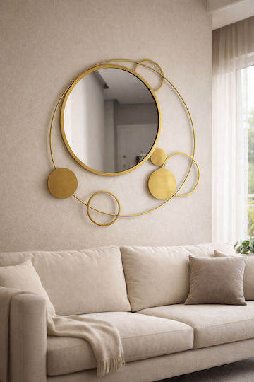 SteweHome Oglindă de Perete cu Cadru Metalic Galben Diametru 87cm
