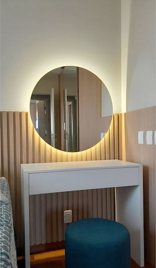 SteweHome Wall Mirror with Orange Frame & LED Lighting Diameter 60cm
