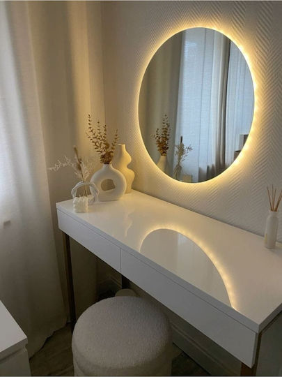 SteweHome Wall Mirror with Orange Frame & LED Lighting Diameter 60cm