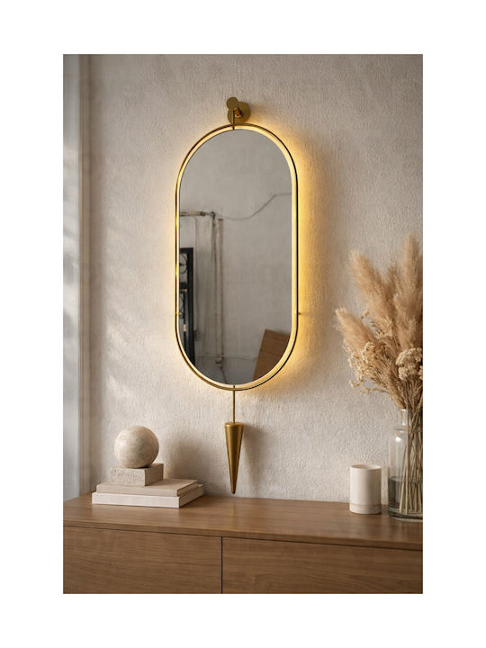 SteweHome SteweHome Wandspiegel Oval mit Gelbem Metallrahmen & LED Beleuchtung 80x30cm