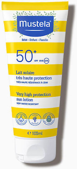 Mustela SPF50+ Αδιάβροχο Βρεφικό Αντηλιακό Γαλάκτωμα για Πρόσωπο & Σώμα 100ml