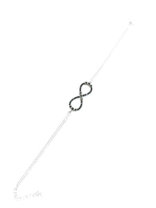 PS Silver Women's Chain Bracelet with Infinity Design in Silver with Zircon