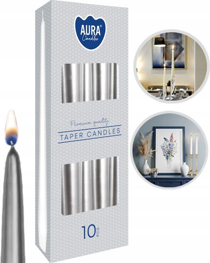Aura Glass Διακοσμητικό Κερί Κηροπηγίου Ασημί 24.5εκ. 53gr 10τμχ