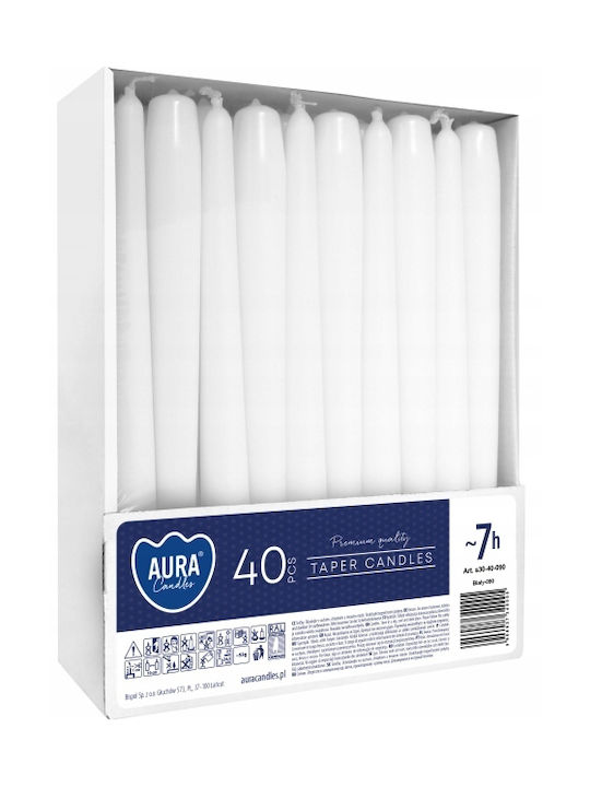 Aura Glass Декоративна Свещ Конус Бяла 40 Бройки