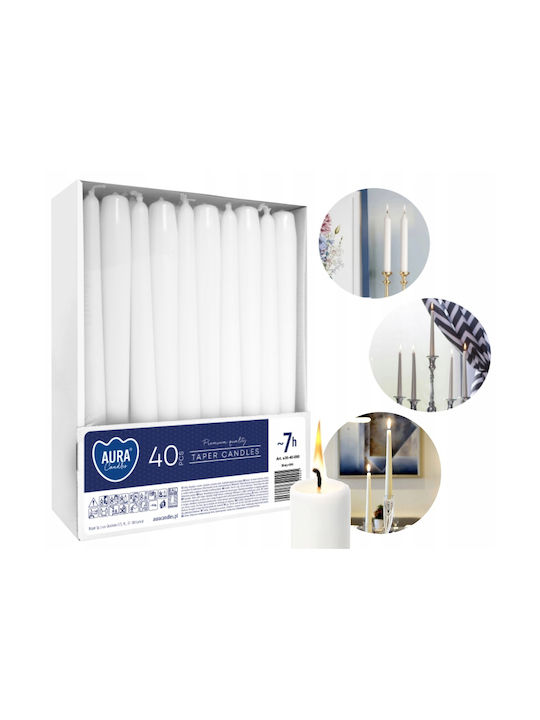 Aura Glass Декоративна Свещ Конус Бяла 40 Бройки