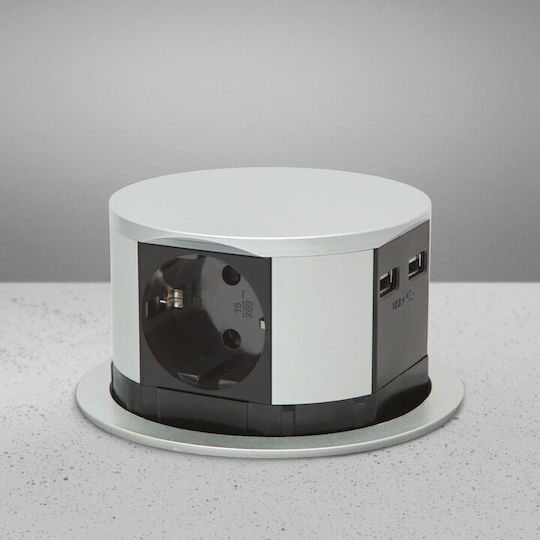 Delight Bandă de Alimentare cu 3 Prize cu 2 USB-A și Cablu de 1.5m Argintiu