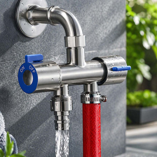 Avizar Independent Double Outlet Chrome-plated Brass Shut-off Valve Double Control Silver