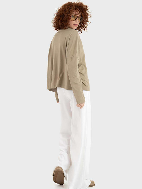 Γυναικεία Μπλούζα Βαμβακερή Μακρυμάνικη Beige