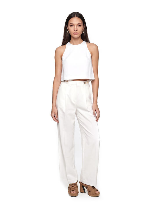 Women's Cotton Sleeveless Crop Top with Neck Tie White