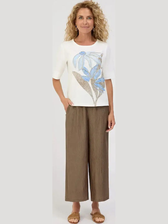 Γυναικείο Crop Top Floral Εκρου