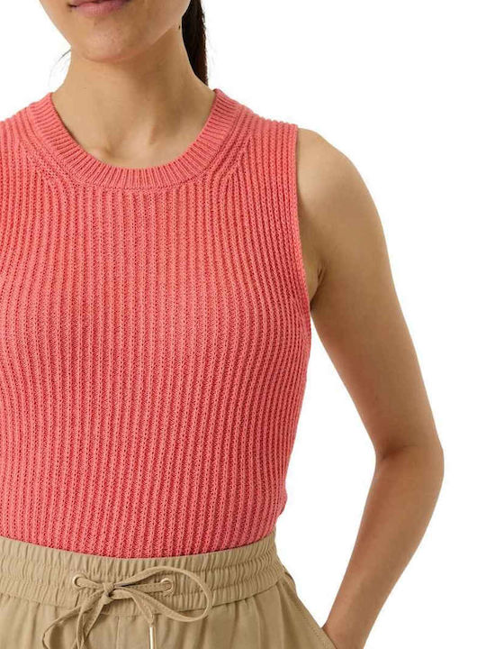 Damen Bluse Baumwolle Ärmellos Koralle