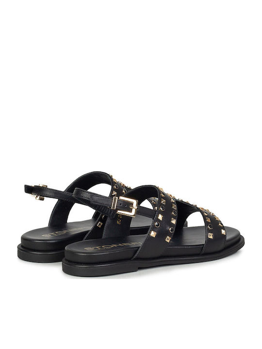 Damen Flache Schwarze Sandalen