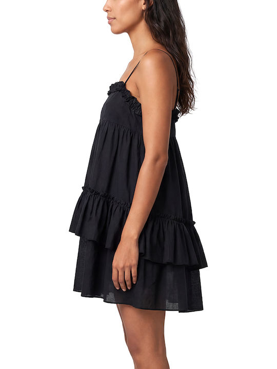 Summer Mini Dress with Ruffles Black