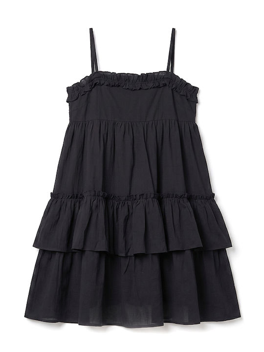 Summer Mini Dress with Ruffles Black