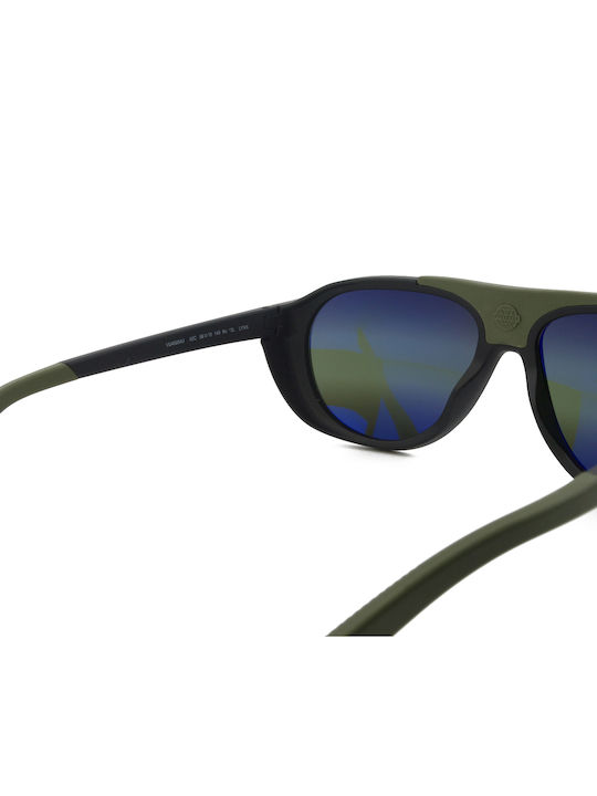Unisex Sunglasses with Green Horn-Rimmed Frame and Green Mirror Lens