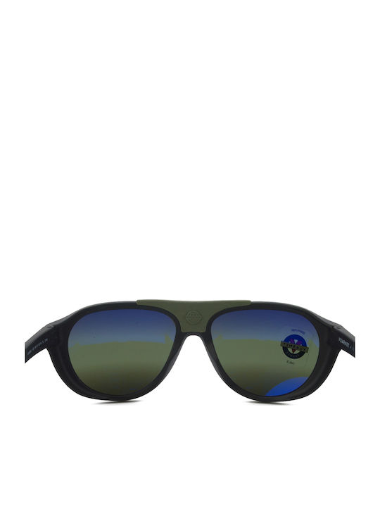 Unisex Sunglasses with Green Horn-Rimmed Frame and Green Mirror Lens