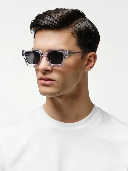 Cosselie Nice Unisex Sunglasses with Transparent Horn-Rimmed Frame and Transparent Polarized Lens
