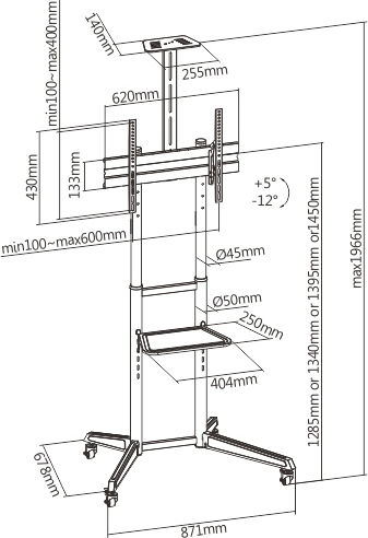 Brateck T1040T Suport TV de Perete până la 70" și 50kg Negru