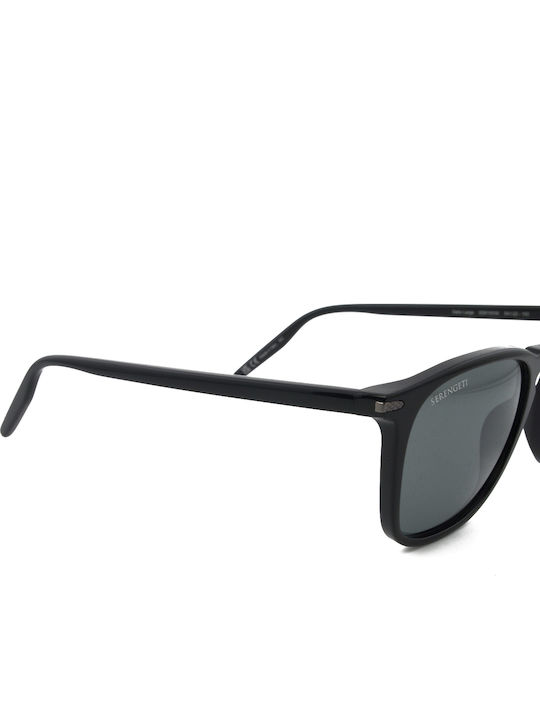 Serengeti Delio Large Male Sunglasses With Black Horn-Rimmed Frame And Black Polarized Mirror Lens SS818006