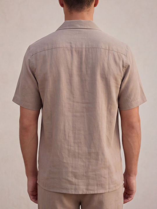 Short Sleeve Linen Shirt Brown