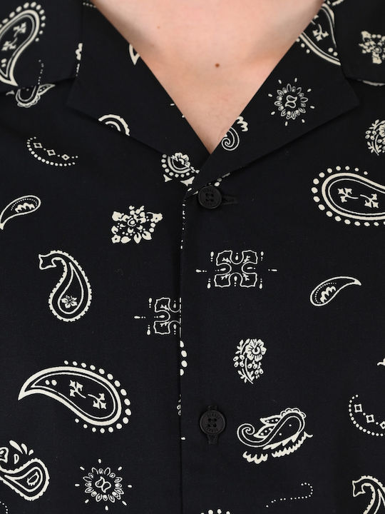 Short Sleeve Linen Shirt in Regular Fit Black