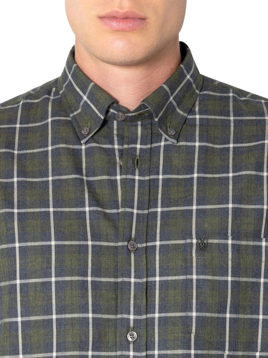 Copley Μακρυμάνικo Φανελένιο Overshirt σε Κανονική Γραμμή Καρό Λαδί