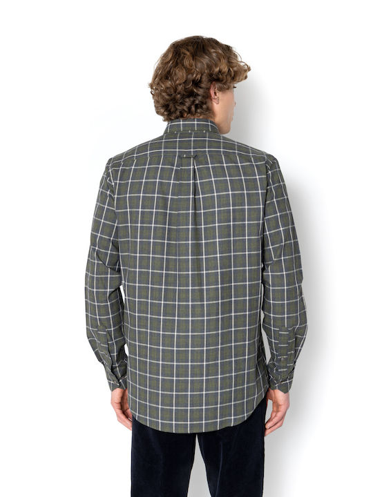 Copley Μακρυμάνικo Φανελένιο Overshirt σε Κανονική Γραμμή Καρό Λαδί