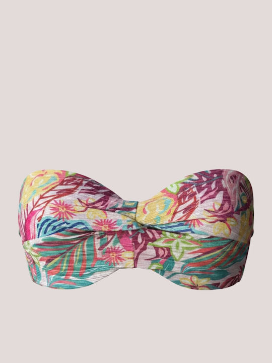 Set Bikini Push Up Floral Ροζ Φούξια Γκλίτερ