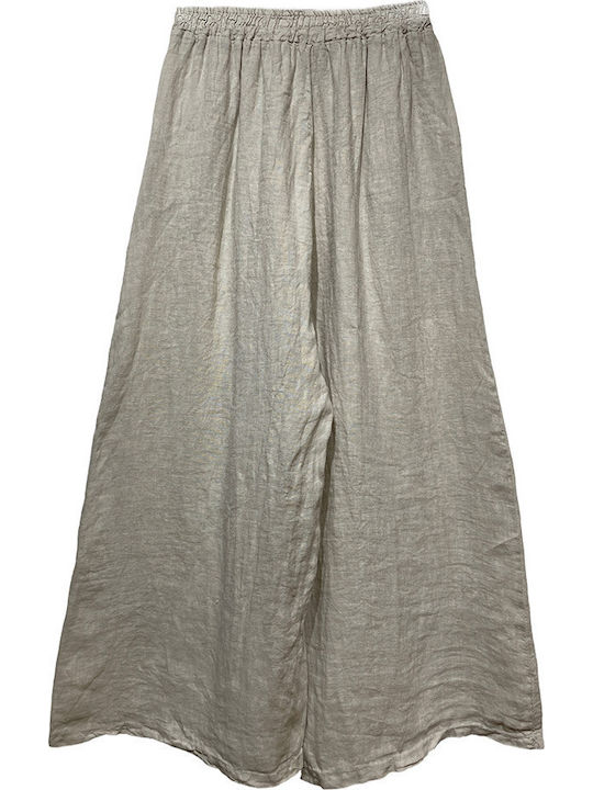 Women's Linen Pantaloons with Rubber Band Beige