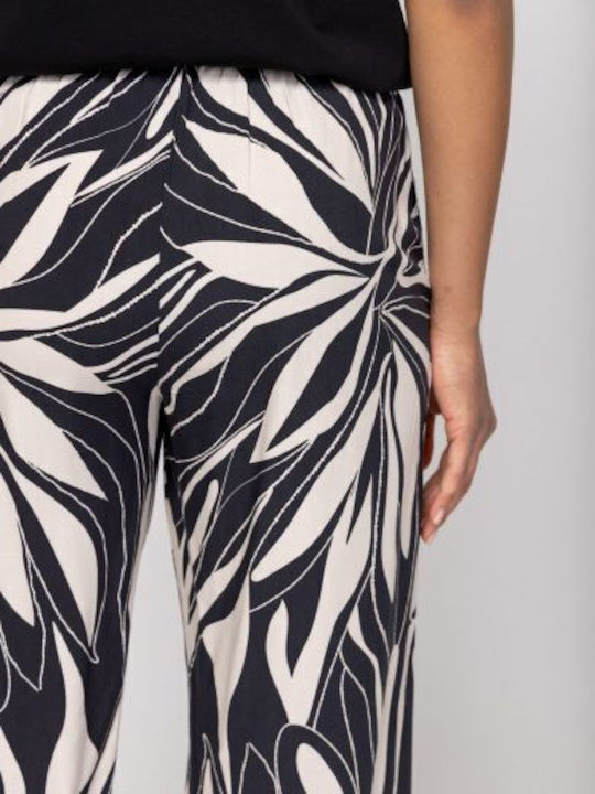 Women's Fabric Trousers in Wide Leg Style Black