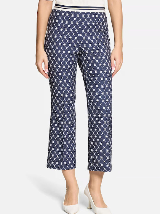 Betty Barclay Women's High Rise Fabric Capri Trousers with Rubber Band Slim Fit Dark Blue