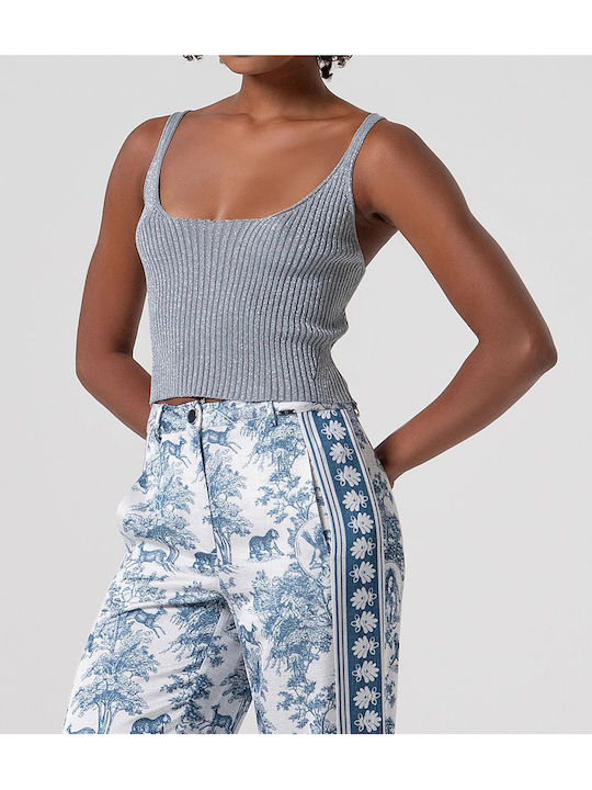 Women's Fabric Trousers in Regular Fit White/Blue