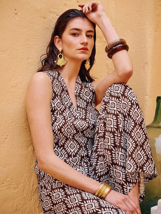 Women's Brown Set with Trousers with Rubber Band in Loose Fit